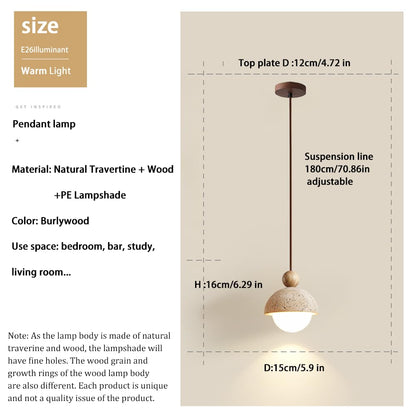 Spherical Wabi Sabi Pendant Light Natural Stone Retro Japanese Style Yellow Travertine Pendant Lighting Vintage Mini Wood Nordic Hanging Light for Kitchen Island Dining Room Bedroom Hallway Bedside - dailyvitalstore