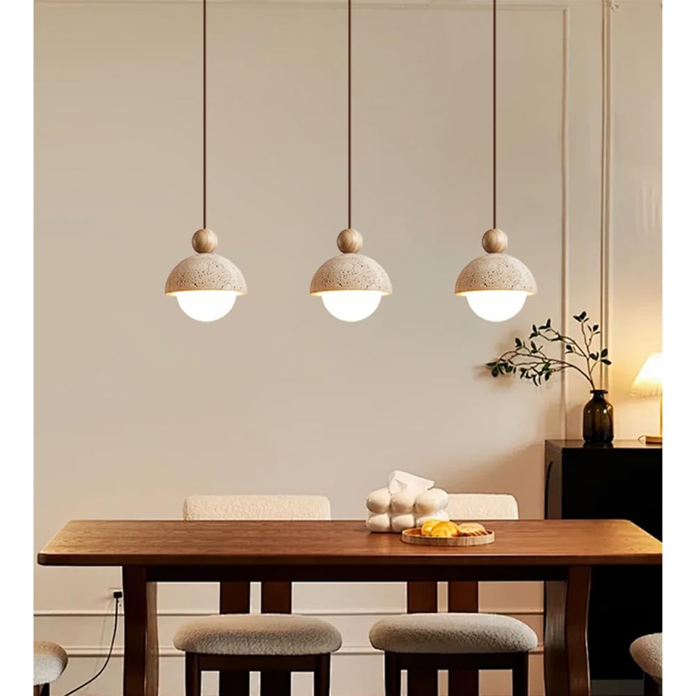Spherical Wabi Sabi Pendant Light Natural Stone Retro Japanese Style Yellow Travertine Pendant Lighting Vintage Mini Wood Nordic Hanging Light for Kitchen Island Dining Room Bedroom Hallway Bedside - dailyvitalstore