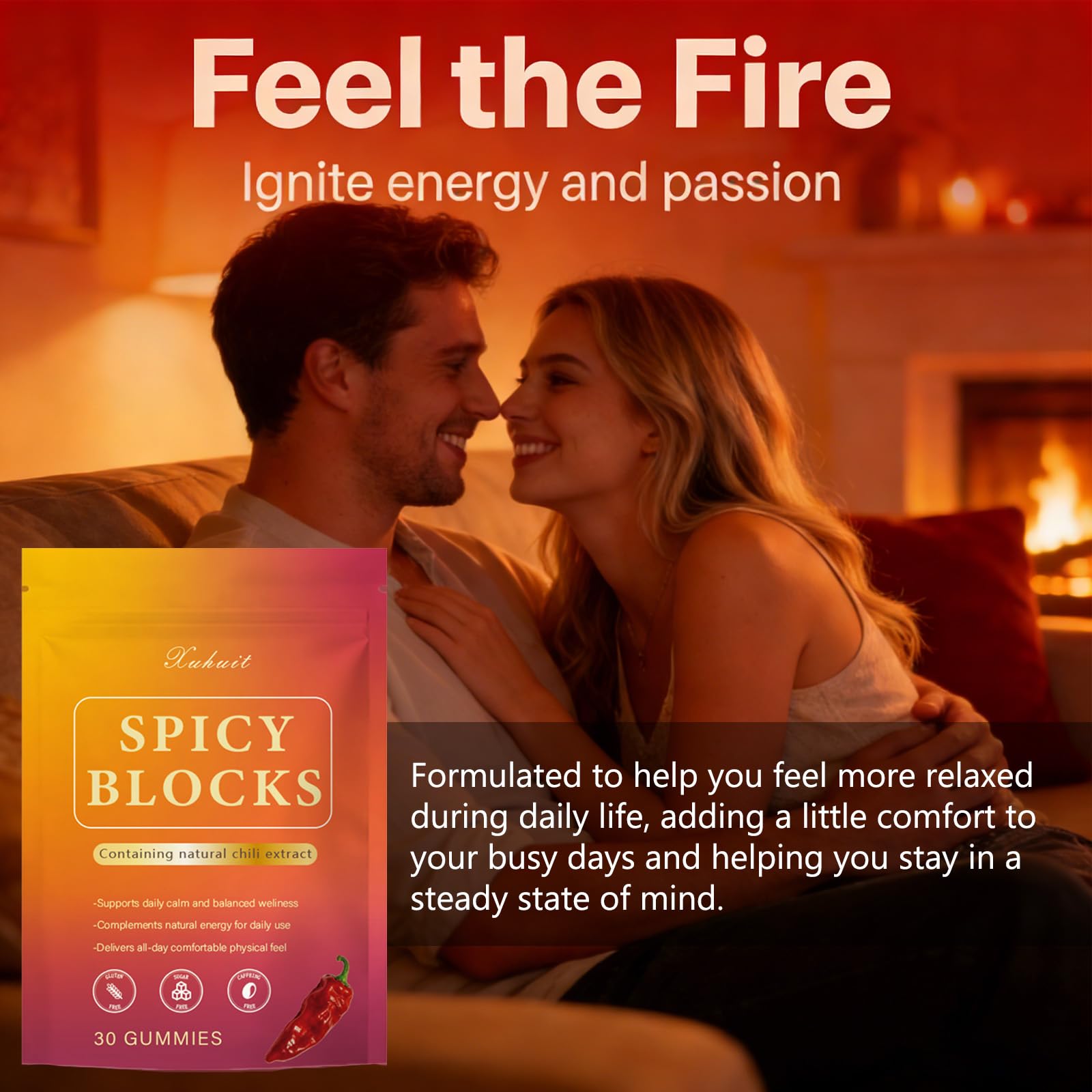 Spicy Blocks for Couples-with Chili Pepper , Maca Root & Epimedium Extract | Supports Emotional Warmth & Daily Comfort | Peach Flavor, Mild Spicy Kick, Vegan-Friendly, No Artificial Additives (1) - dailyvitalstore