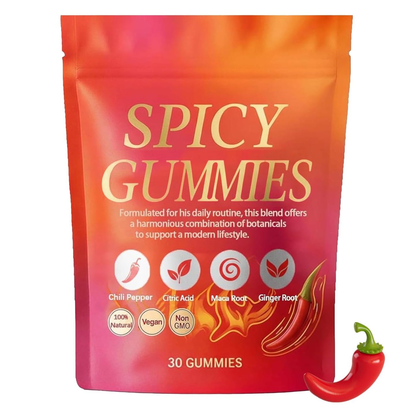 Spicy Gummy, Hot Peach Gummies – Natural Chili Flavor, Promote Calmness and Intimacy Wellness, 30 Gummies - dailyvitalstore