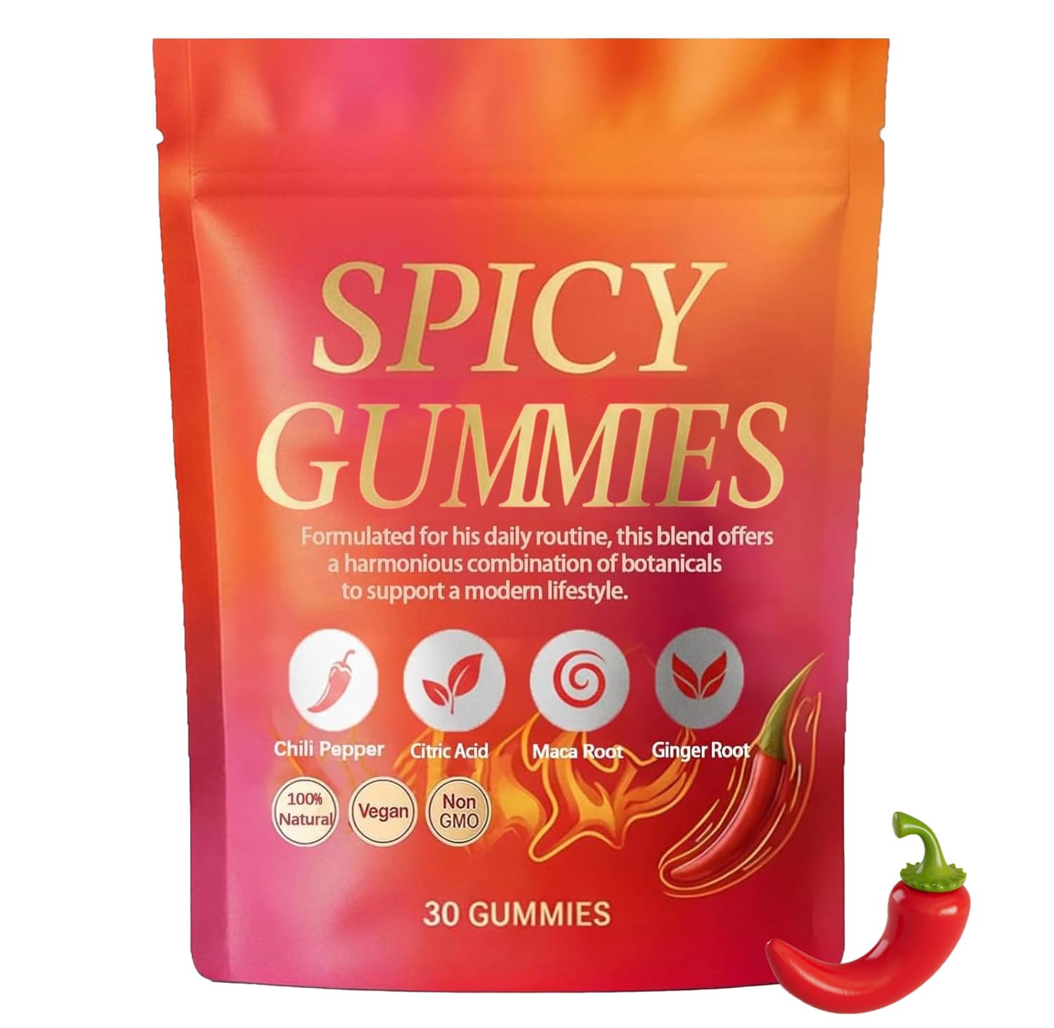 Spicy Gummy, Hot Peach Gummies – Natural Chili Flavor, Promote Calmness and Intimacy Wellness, 30 Gummies - dailyvitalstore