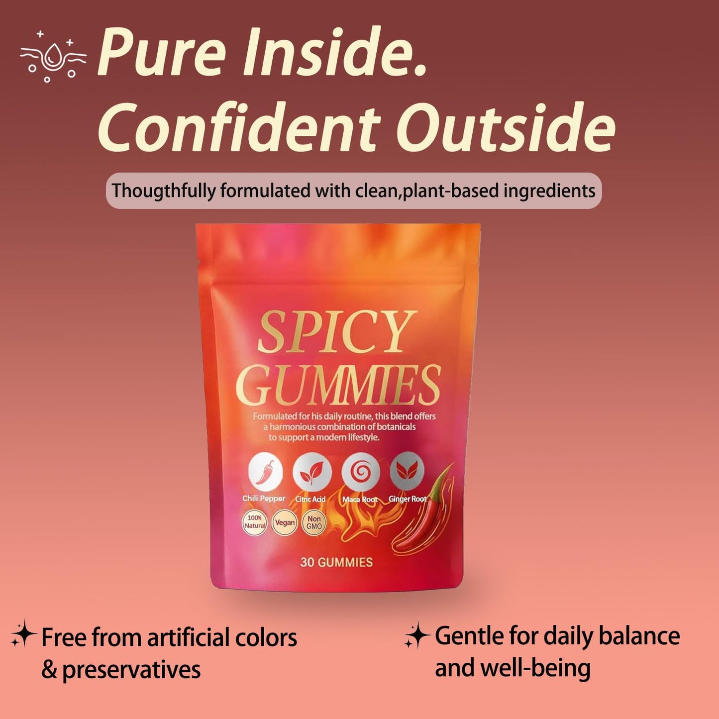 Spicy Square Gummy, Hot Peach Gummies – Natural Chili Flavor, 30 Gummies - dailyvitalstore