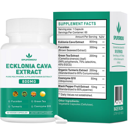 Spliferikou Ecklonia Cava Extract, 800mg, 60 Veggie Capsules with Fucoidan, Green Tea, Turmeric, CoQ10, Dietary Supplement - dailyvitalstore