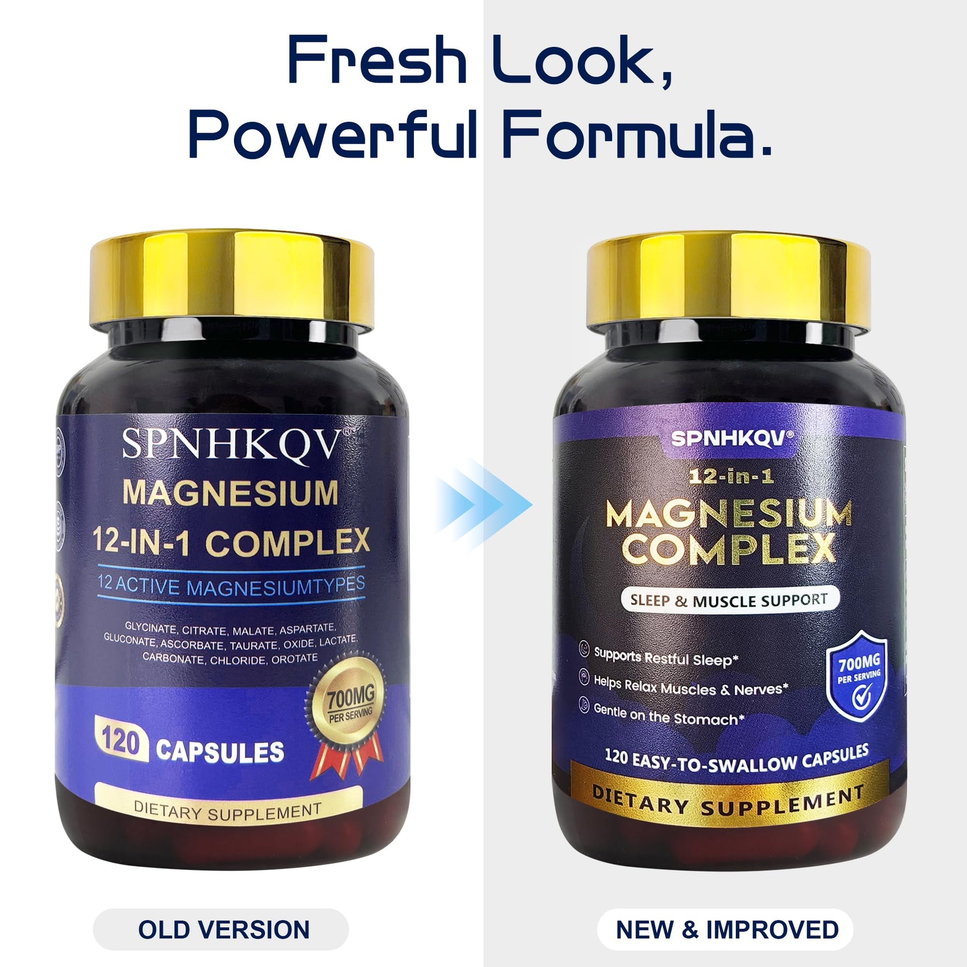 SPNHKQV Magnesium 12-in-1 Complex Supplement – 700mg High Absorption Magnesium Glycinate Capsules for Women & Men – Muscle, Nerve & Sleep Support – 120 Vegan Capsules - dailyvitalstore