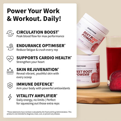 SPORTFOOD Beet Root Powder with Niacinamide & Vitamin C - Superfood for Circulation, Energy, & Stamina | Vegan, Non-GMO, Nitric Oxide Boost for Pre-Workout & Heart Health | Mixed Berry Flavor | 7.7oz - dailyvitalstore