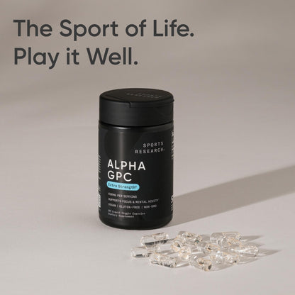 Sports Research® Alpha GPC 630mg (Extra Strength) - Bioavailable Source of Choline - Focus & Cognitive Support for Women & Men - Vegan Certified · Non-GMO · Gluten Free - 60 Liquid Capsules - dailyvitalstore