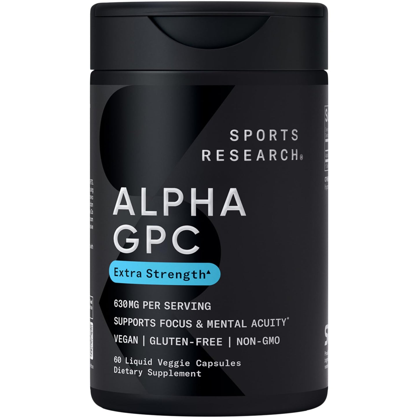 Sports Research® Alpha GPC 630mg (Extra Strength) - Bioavailable Source of Choline - Focus & Cognitive Support for Women & Men - Vegan Certified · Non-GMO · Gluten Free - 60 Liquid Capsules - dailyvitalstore