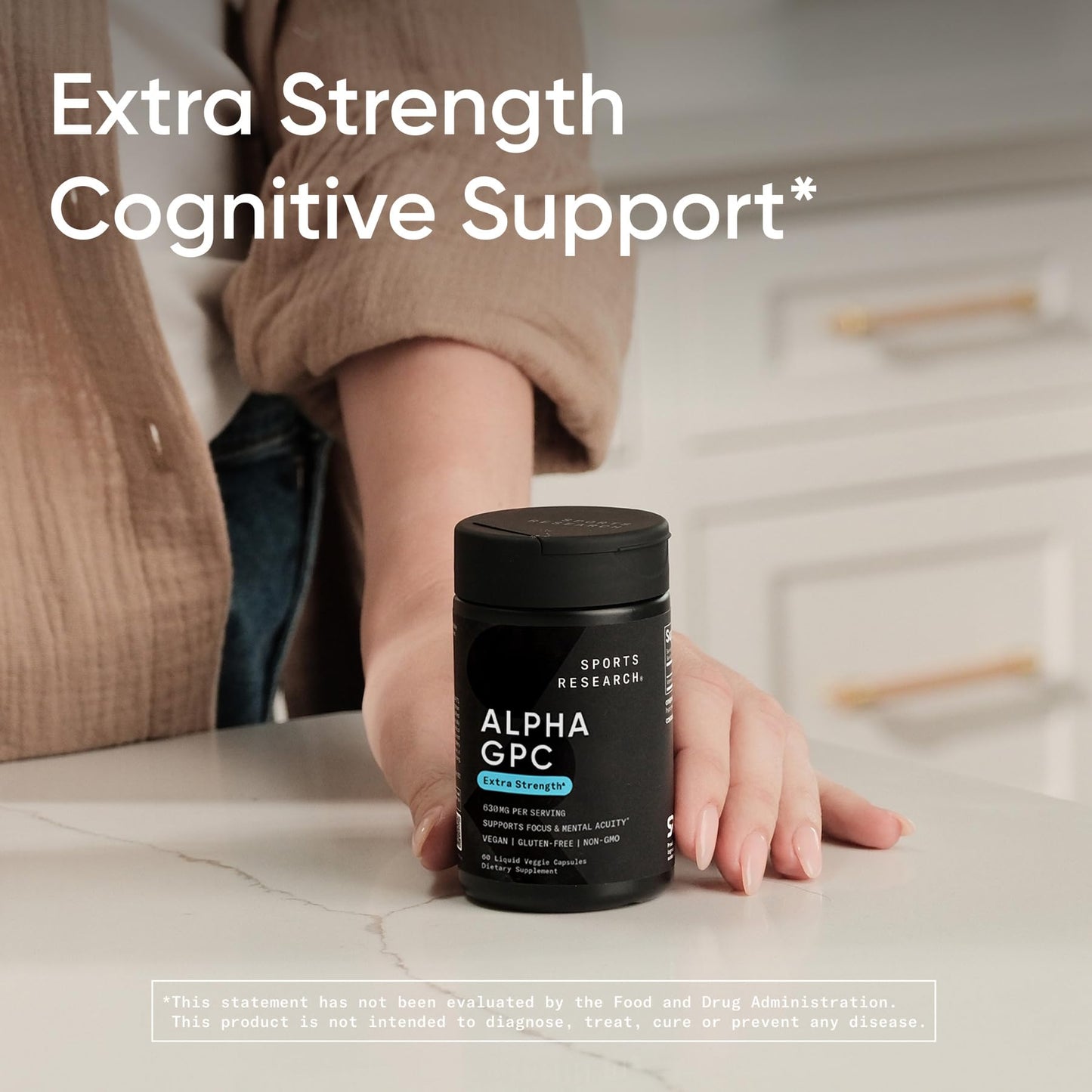 Sports Research® Alpha GPC 630mg (Extra Strength) - Bioavailable Source of Choline - Focus & Cognitive Support for Women & Men - Vegan Certified · Non-GMO · Gluten Free - 60 Liquid Capsules - dailyvitalstore