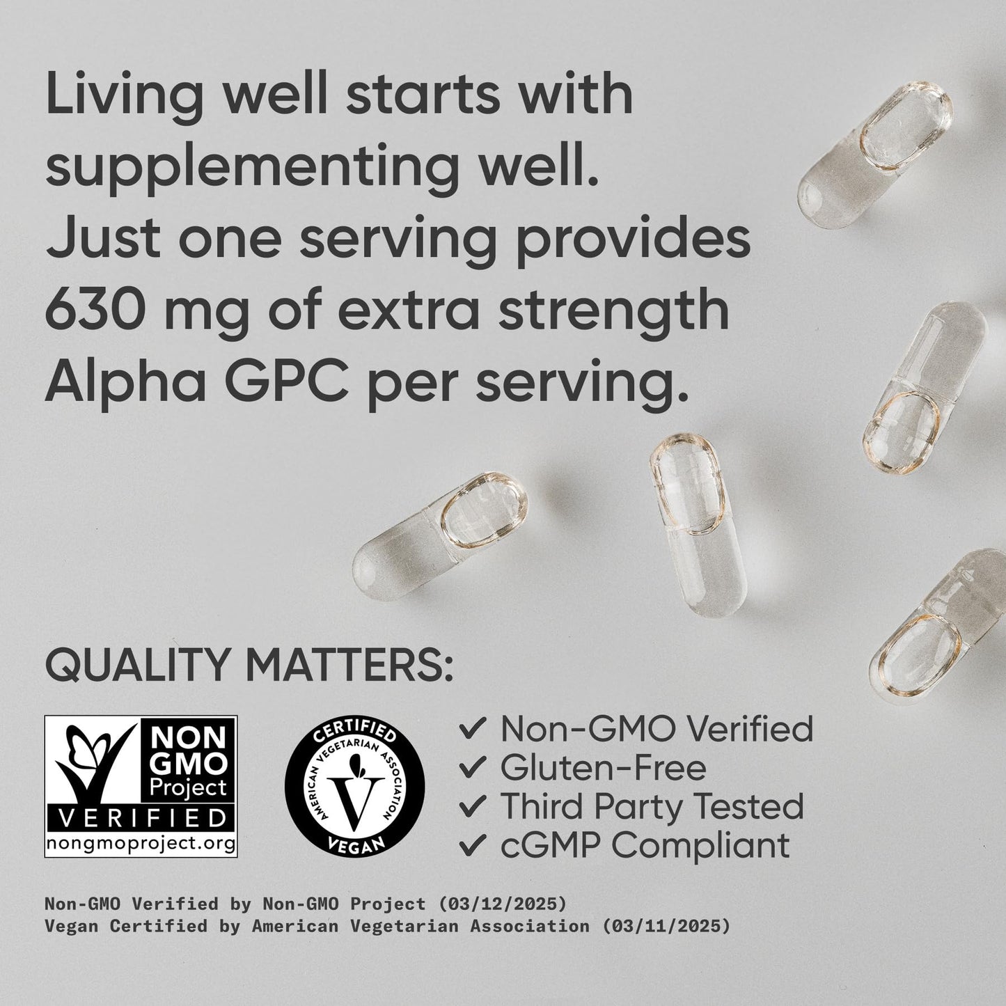 Sports Research® Alpha GPC 630mg (Extra Strength) - Bioavailable Source of Choline - Focus & Cognitive Support for Women & Men - Vegan Certified · Non-GMO · Gluten Free - 60 Liquid Capsules - dailyvitalstore