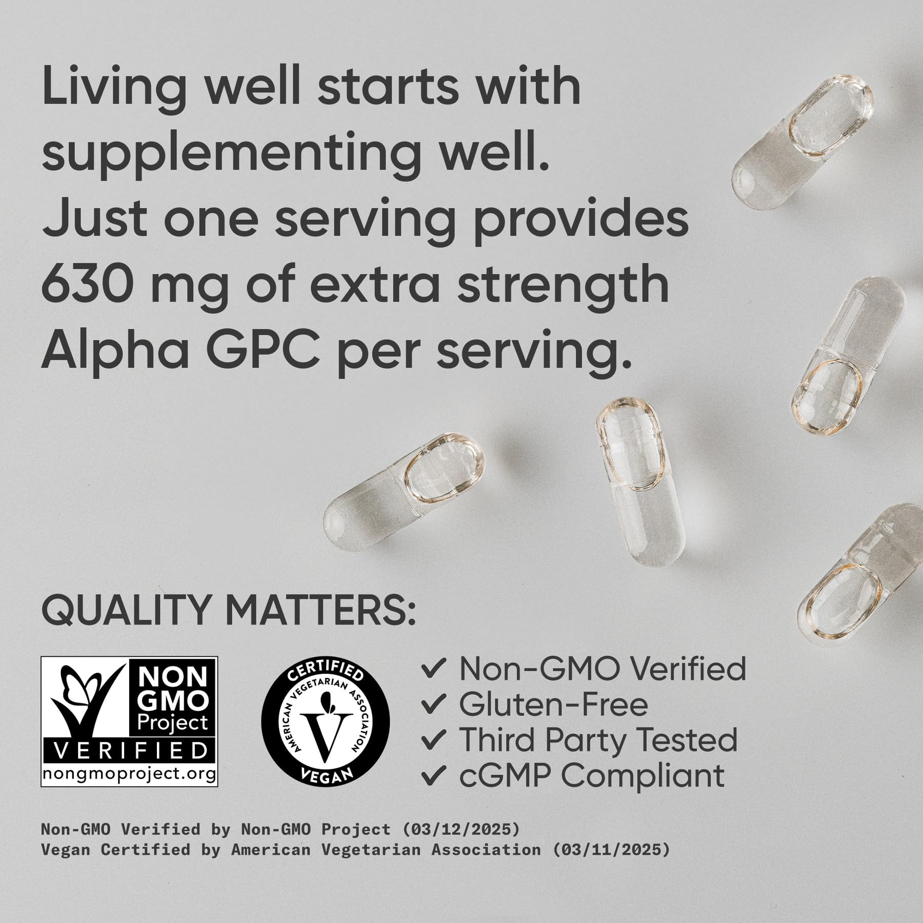 Sports Research® Alpha GPC 630mg (Extra Strength) - Bioavailable Source of Choline - Focus & Cognitive Support for Women & Men - Vegan Certified · Non-GMO · Gluten Free - 60 Liquid Capsules - dailyvitalstore