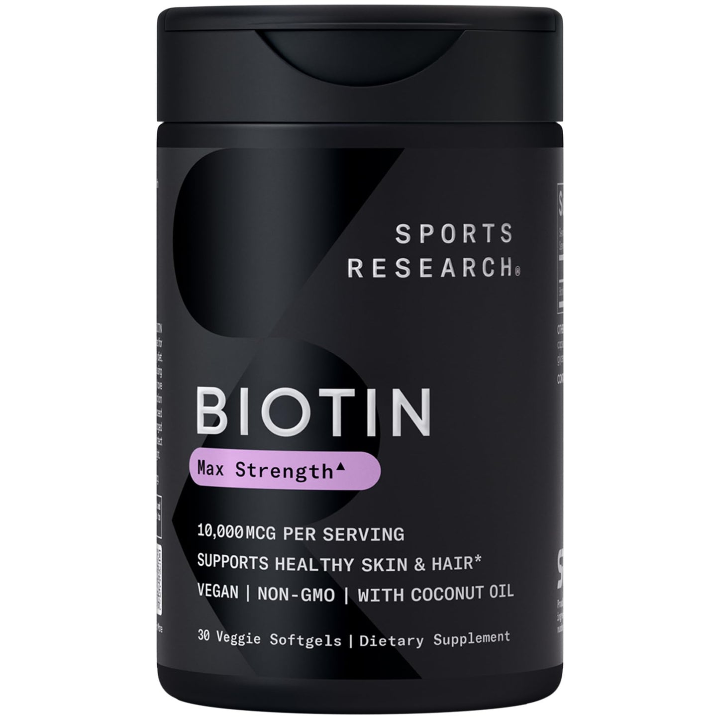 Sports Research® Biotin 10,000mcg with Organic Coconut Oil - Biotin (Vitamin B7) for Healthy Skin and Hair Support* - for Women and Men - Vegan, Non-GMO, Gluten & Soy-Free - 30 Veggie Softgels - dailyvitalstore