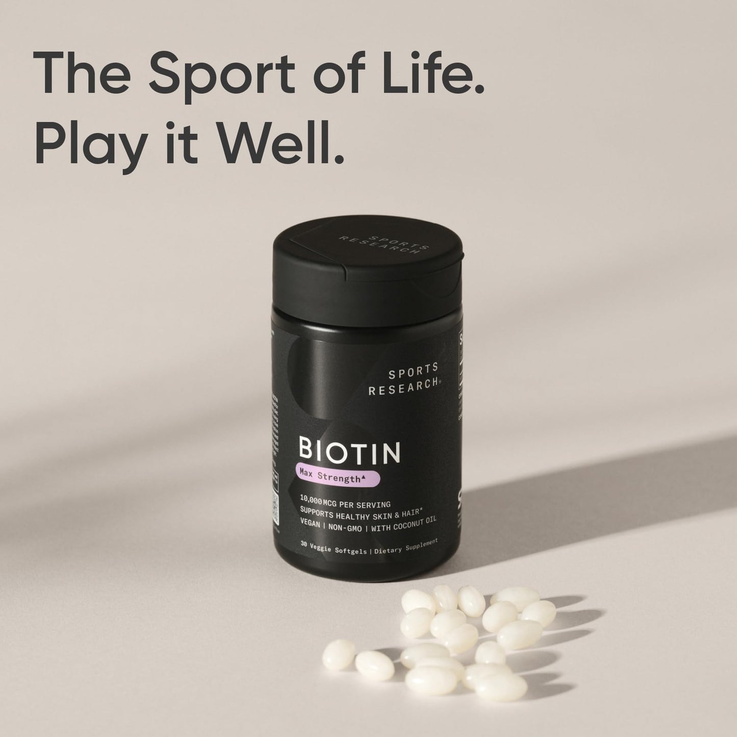 Sports Research® Biotin 10,000mcg with Organic Coconut Oil - Biotin (Vitamin B7) for Healthy Skin and Hair Support* - for Women and Men - Vegan, Non-GMO, Gluten & Soy-Free - 30 Veggie Softgels - dailyvitalstore