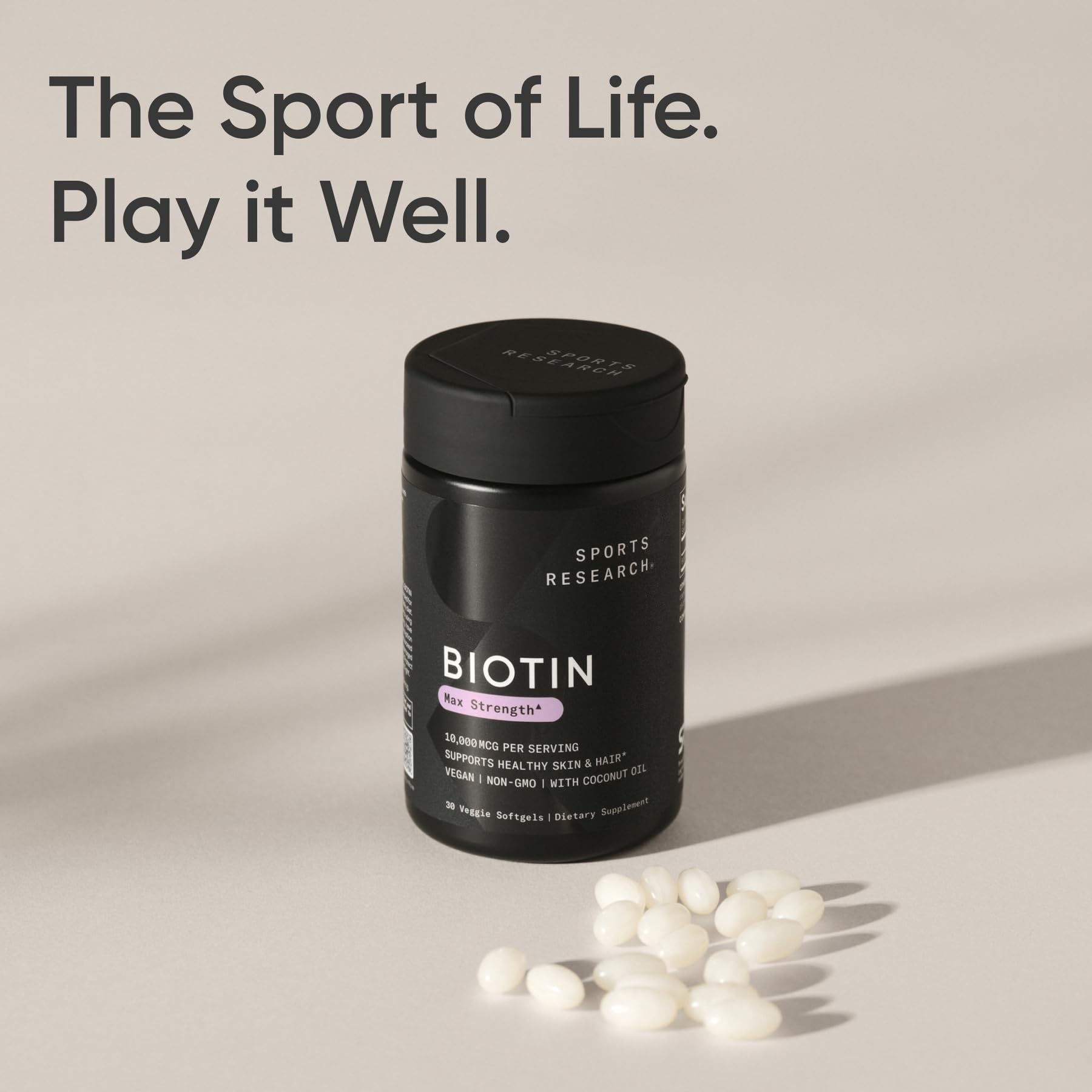 Sports Research® Biotin 10,000mcg with Organic Coconut Oil - Biotin (Vitamin B7) for Healthy Skin and Hair Support* - for Women and Men - Vegan, Non-GMO, Gluten & Soy-Free - 30 Veggie Softgels - dailyvitalstore