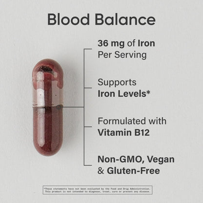 Sports Research® Blood Balance Iron Supplement - 36 MG Iron + Folate & Vitamin C for Absorption - Red Blood Cell Support for Women & Men* - Vegan Certified · Non-GMO · Gluten-Free - 90 Capsules - dailyvitalstore