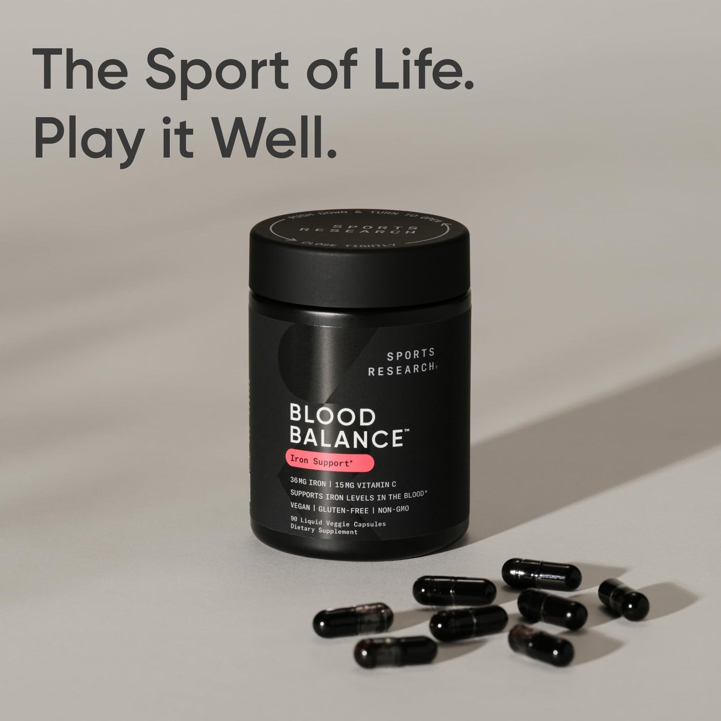 Sports Research® Blood Balance Iron Supplement - 36 MG Iron + Folate & Vitamin C for Absorption - Red Blood Cell Support for Women & Men* - Vegan Certified · Non-GMO · Gluten-Free - 90 Capsules - dailyvitalstore