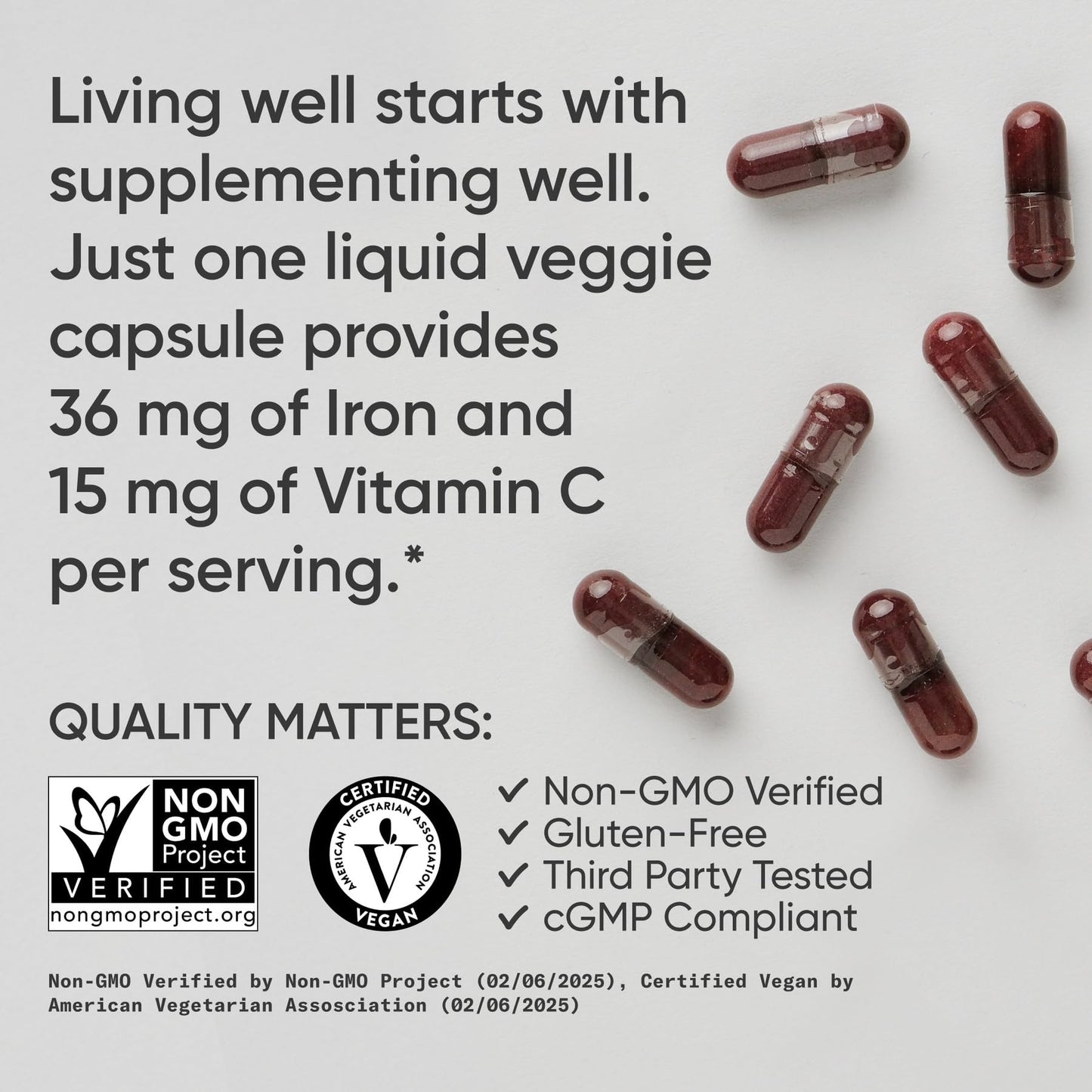 Sports Research® Blood Balance Iron Supplement - 36 MG Iron + Folate & Vitamin C for Absorption - Red Blood Cell Support for Women & Men* - Vegan Certified · Non-GMO · Gluten-Free - 90 Capsules - dailyvitalstore
