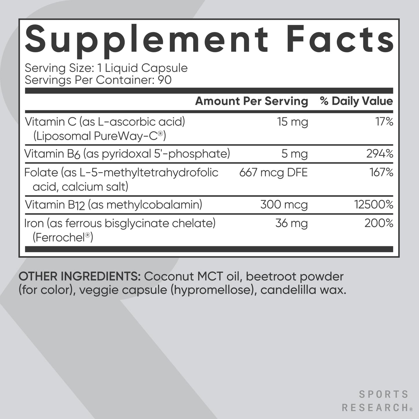 Sports Research® Blood Balance Iron Supplement - 36 MG Iron + Folate & Vitamin C for Absorption - Red Blood Cell Support for Women & Men* - Vegan Certified · Non-GMO · Gluten-Free - 90 Capsules - dailyvitalstore