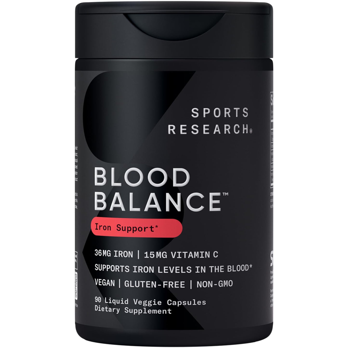 Sports Research® Blood Balance Iron Supplement - 36 MG Iron + Folate & Vitamin C for Absorption - Red Blood Cell Support for Women & Men* - Vegan Certified · Non-GMO · Gluten-Free - 90 Capsules - dailyvitalstore