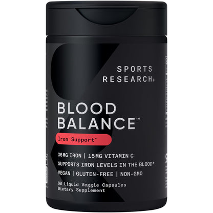 Sports Research® Blood Balance Iron Supplement - 36 MG Iron + Folate & Vitamin C for Absorption - Red Blood Cell Support for Women & Men* - Vegan Certified · Non-GMO · Gluten-Free - 90 Capsules - dailyvitalstore