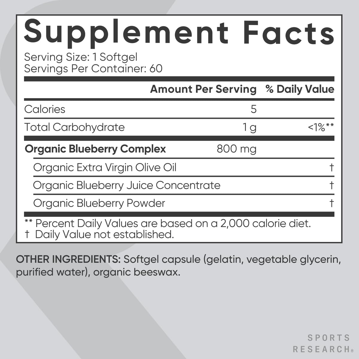 Sports Research Blueberry Capsules - Made from Organic Blueberries with Organic Extra Virgin Olive Oil - Non-GMO & Gluten Free - 60 Liquid Softgels - dailyvitalstore