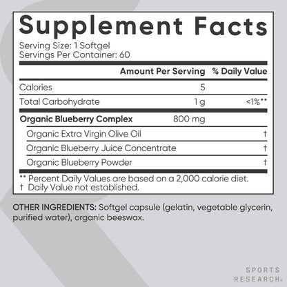 Sports Research Blueberry Capsules - Made from Organic Blueberries with Organic Extra Virgin Olive Oil - Non-GMO & Gluten Free - 60 Liquid Softgels - dailyvitalstore