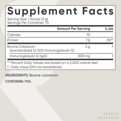 Sports Research® Bovine Colostrum Powder – Easy to Mix, Single Ingredient Superfood – Immunity Support & Gut Health w/IgG Antibodies - U.S. Sourced - dailyvitalstore