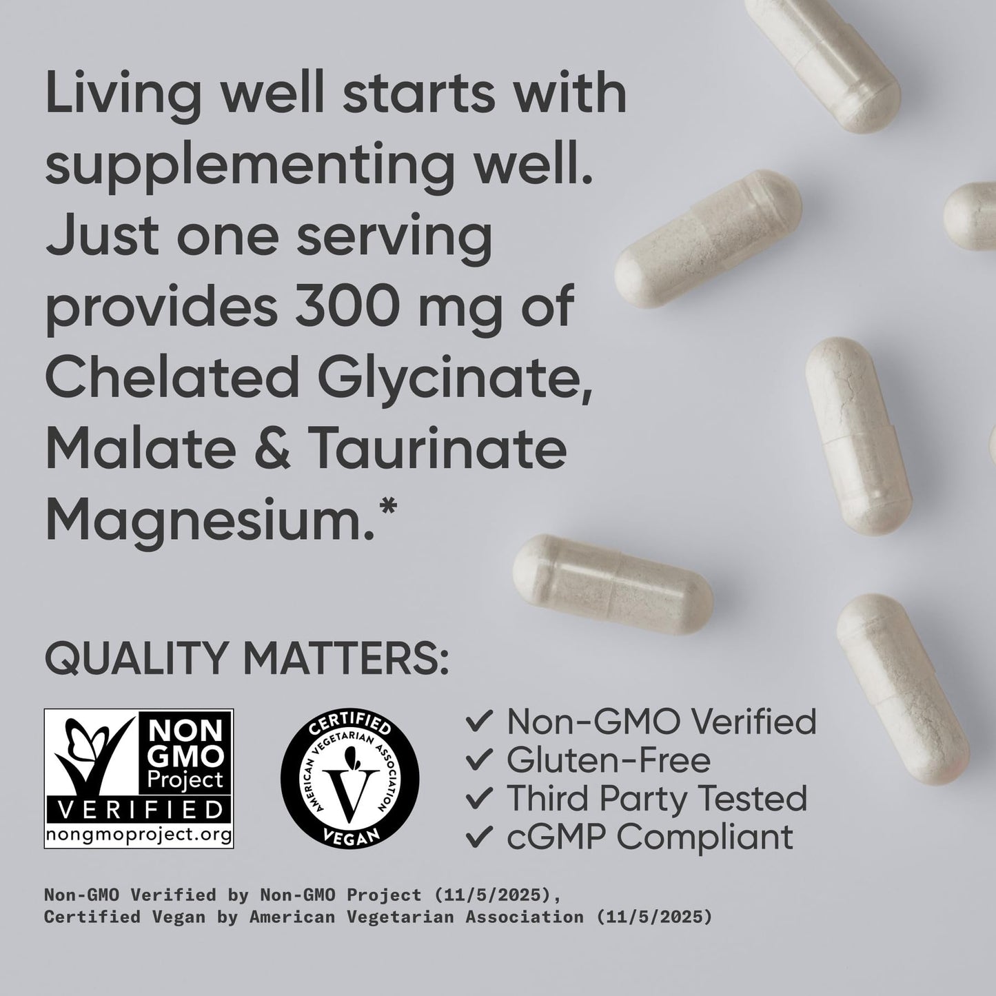 Sports Research® Chelated Triple Magnesium Complex with Glycinate, Taurinate & Malate (Chelamax®) for Enhanced Bioavailability* - 300 mg per Serving, Non-GMO, Certified Vegan, 120 Veggie Capsules - dailyvitalstore