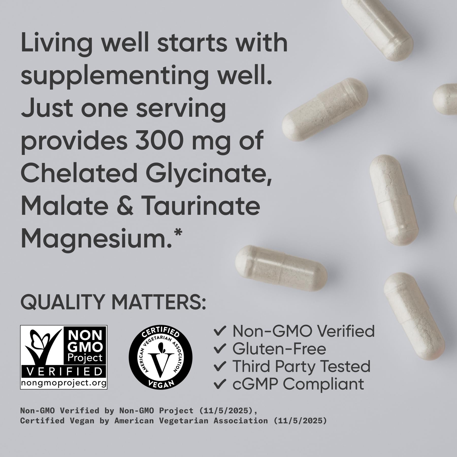 Sports Research® Chelated Triple Magnesium Complex with Glycinate, Taurinate & Malate (Chelamax®) for Enhanced Bioavailability* - 300 mg per Serving, Non-GMO, Certified Vegan, 120 Veggie Capsules - dailyvitalstore