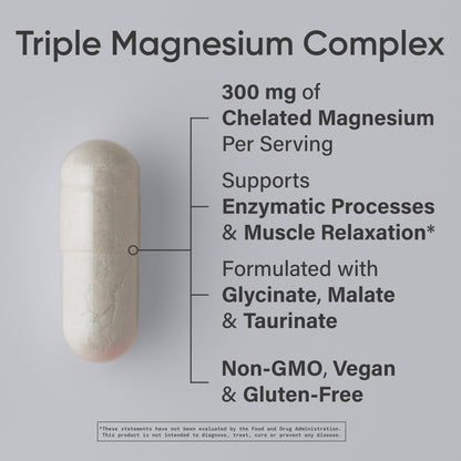 Sports Research® Chelated Triple Magnesium Complex with Glycinate, Taurinate & Malate (Chelamax®) for Enhanced Bioavailability* - 300 mg per Serving, Non-GMO, Certified Vegan, 120 Veggie Capsules - dailyvitalstore