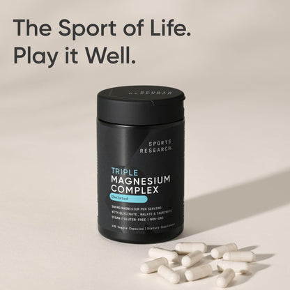 Sports Research® Chelated Triple Magnesium Complex with Glycinate, Taurinate & Malate (Chelamax®) for Enhanced Bioavailability* - 300 mg per Serving, Non-GMO, Certified Vegan, 120 Veggie Capsules - dailyvitalstore