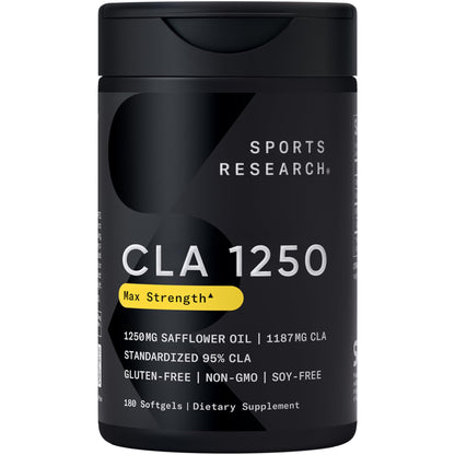Sports Research CLA - 1250mg with Active Conjugated Linoleic Acid for Men and Women | Non-GMO, Soy & Gluten Free - 95% (180 Softgels)… - dailyvitalstore
