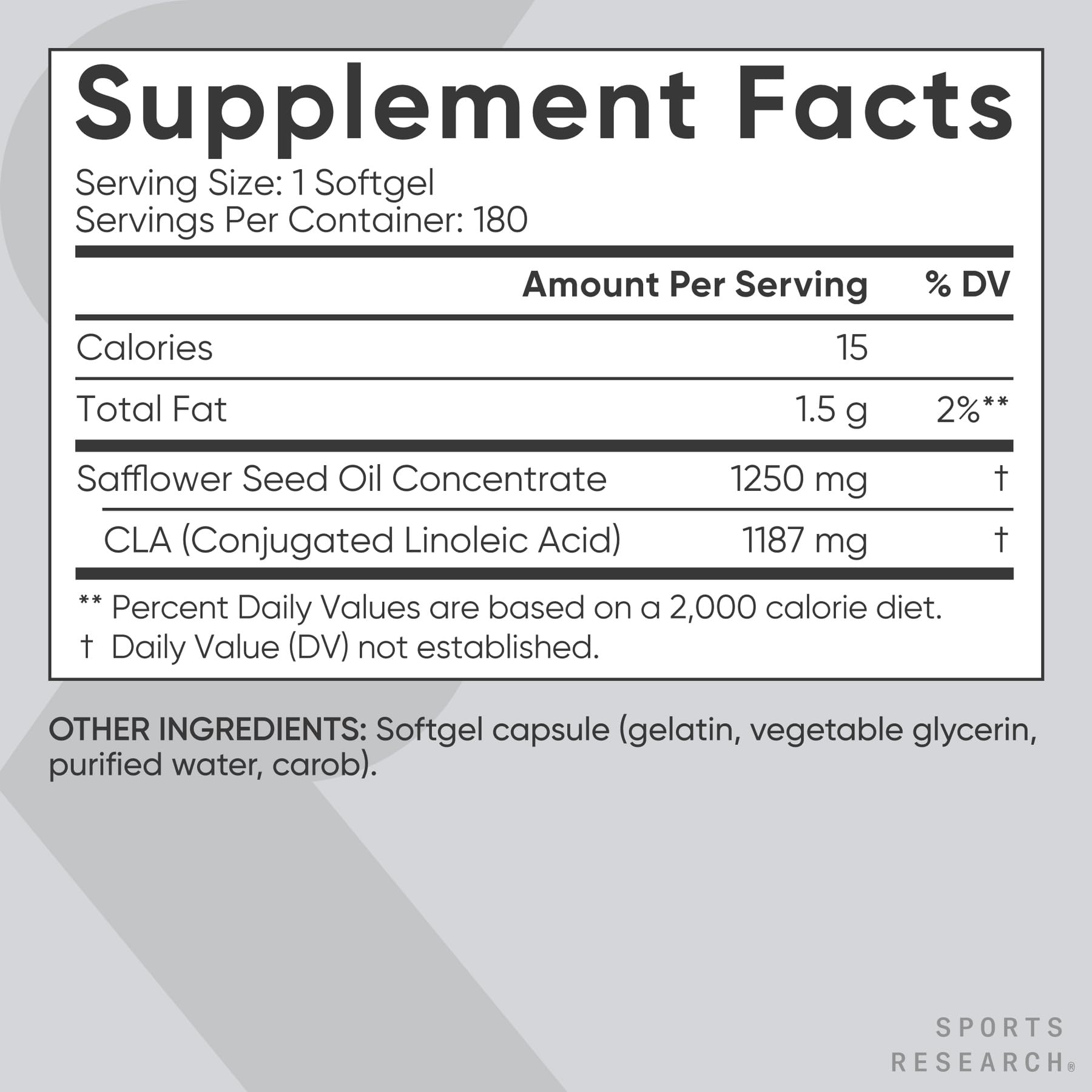 Sports Research CLA - 1250mg with Active Conjugated Linoleic Acid for Men and Women | Non-GMO, Soy & Gluten Free - 95% (180 Softgels)… - dailyvitalstore