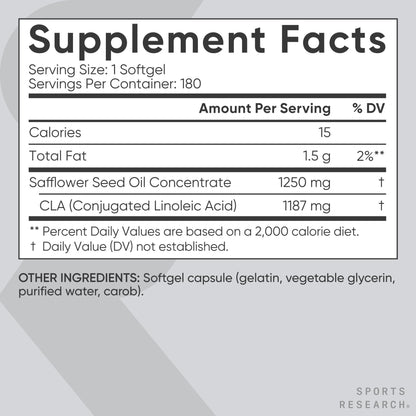 Sports Research CLA - 1250mg with Active Conjugated Linoleic Acid for Men and Women | Non-GMO, Soy & Gluten Free - 95% (180 Softgels)… - dailyvitalstore