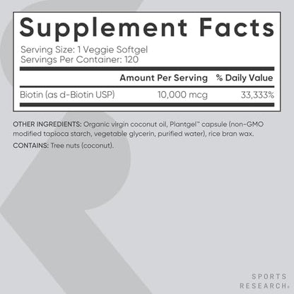 Sports Research® Collagen Peptides for Women & Men Hydrolyzed Type 1 & 3 Protein Supplement Easy Mixing Vital Nutrients Proteins and Vegan Biotin 10,000mcg Max Strength B7 120 Softgels (4 Month Supply - dailyvitalstore