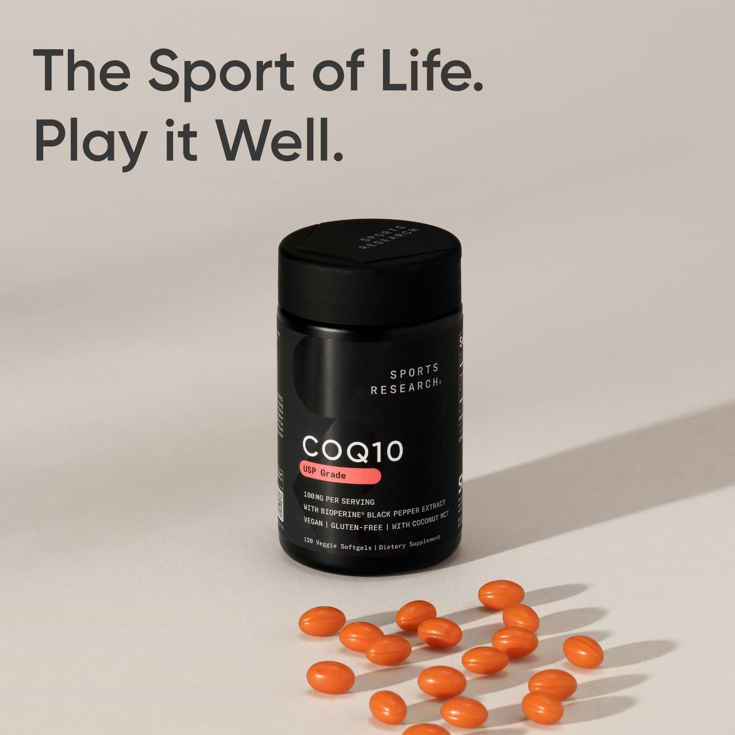 Sports Research CoQ10 (100mg) Enhanced w/Coconut Oil & Bioperine (Black Pepper) for Better Absorption | Vegan Certified, Non-GMO Verified (120 Veggie Softgels) - dailyvitalstore