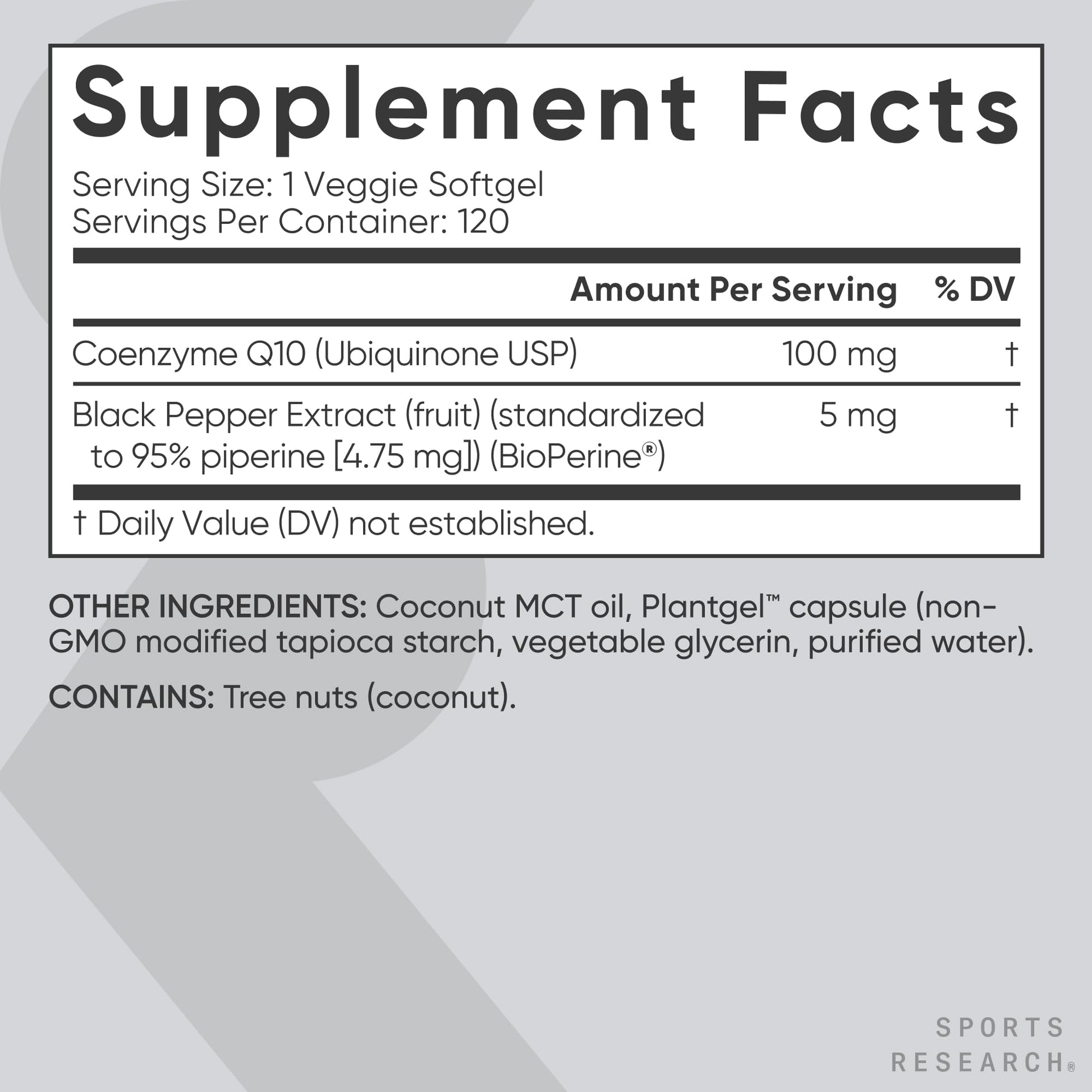 Sports Research CoQ10 (100mg) Enhanced w/Coconut Oil & Bioperine (Black Pepper) for Better Absorption | Vegan Certified, Non-GMO Verified (120 Veggie Softgels) - dailyvitalstore