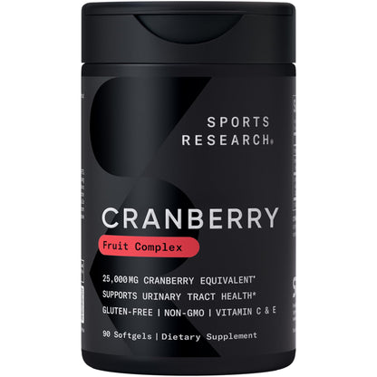 Sports Research® Cranberry Fruit Complex Supplement - Softgels for Urinary Tract Health Support - Made with Pacran®­ & Vitamins C & E - Non-GMO & Gluten Free - 90 Count - dailyvitalstore