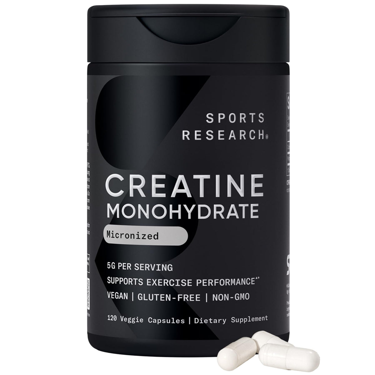 Sports Research® Creatine Monohydrate Capsules - Supports Workout Recovery, Lean Muscle gain, Performance and Strength* - Non-GMO, Vegan Certified - 5g per Servings - 30 Servings - dailyvitalstore