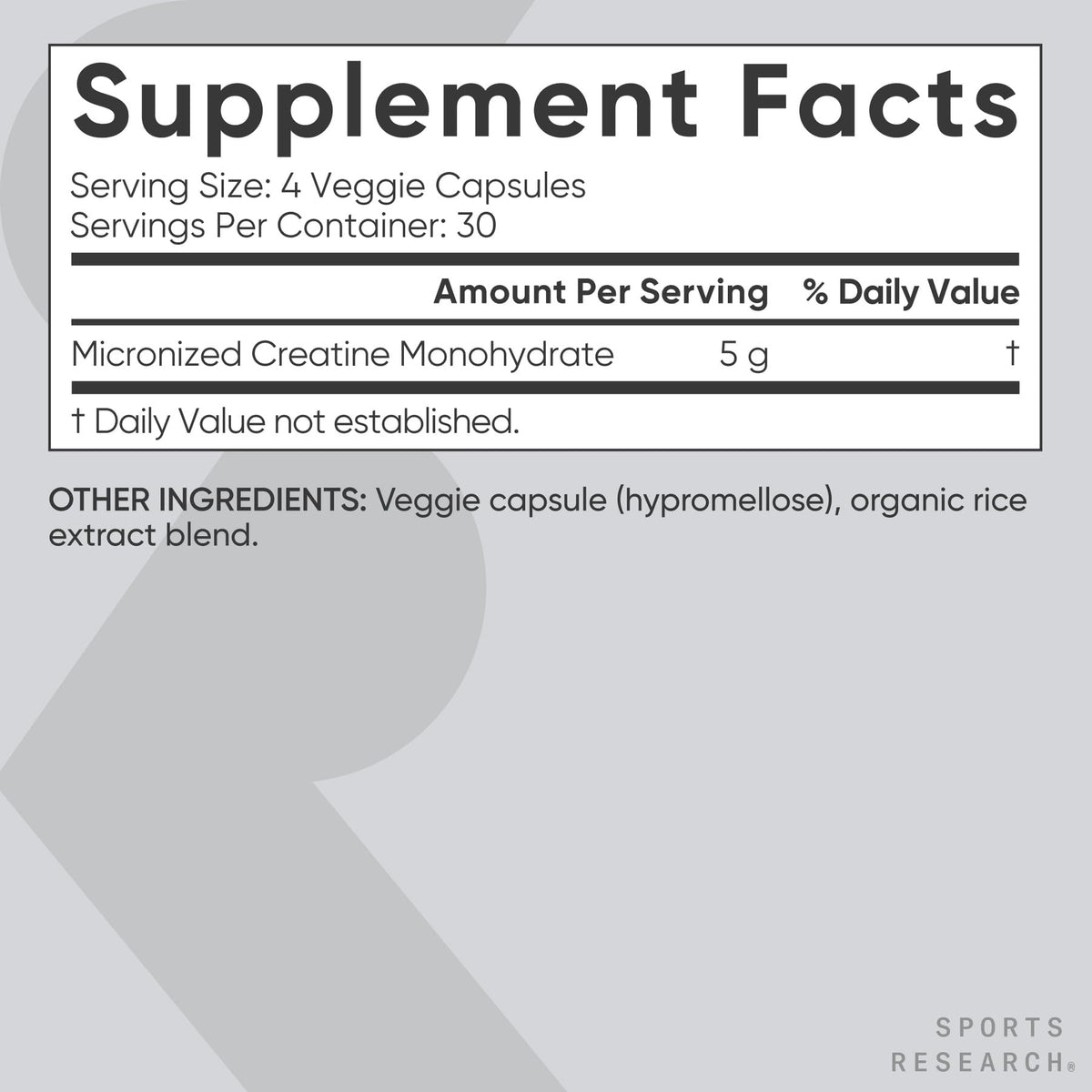 Sports Research® Creatine Monohydrate Capsules - Supports Workout Recovery, Lean Muscle gain, Performance and Strength* - Non-GMO, Vegan Certified - 5g per Servings - 30 Servings - dailyvitalstore