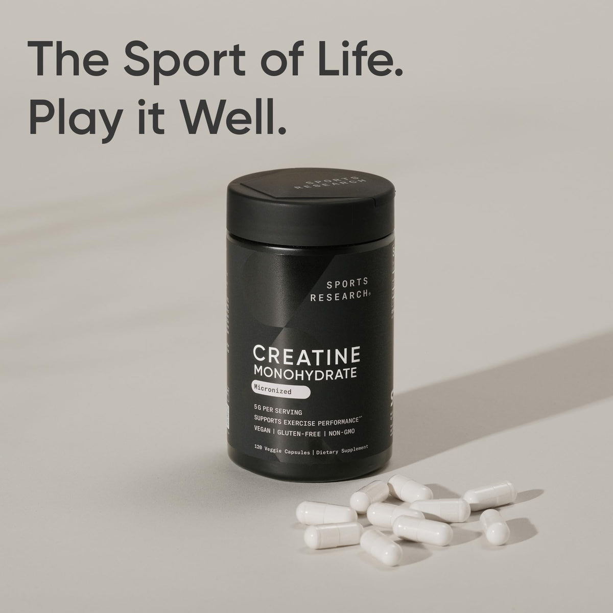 Sports Research® Creatine Monohydrate Capsules - Supports Workout Recovery, Lean Muscle gain, Performance and Strength* - Non-GMO, Vegan Certified - 5g per Servings - 30 Servings - dailyvitalstore