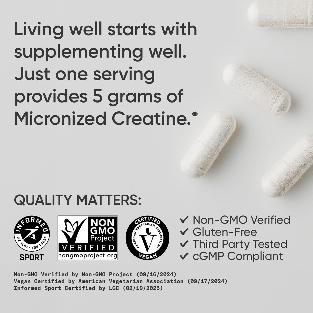 Sports Research® Creatine Monohydrate Capsules - Supports Workout Recovery, Lean Muscle gain, Performance and Strength* - Non-GMO, Vegan Certified - 5g per Servings - 30 Servings - dailyvitalstore