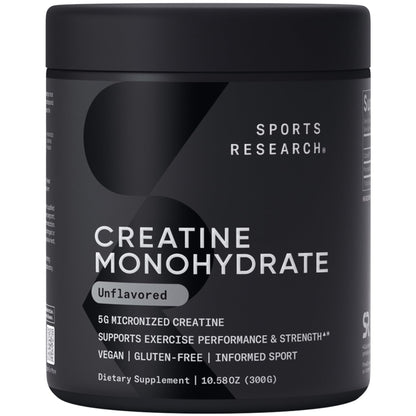 Sports Research Creatine Monohydrate - Gain Lean Muscle, Improve Performance and Strength and Support Workout Recovery - 5 g Micronized Creatine - 10.58 oz - dailyvitalstore