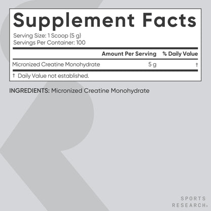 Sports Research Creatine Monohydrate - Gain Lean Muscle, Improve Performance and Strength and Support Workout Recovery* - 5 g Micronized Creatine - 17.64 oz - dailyvitalstore