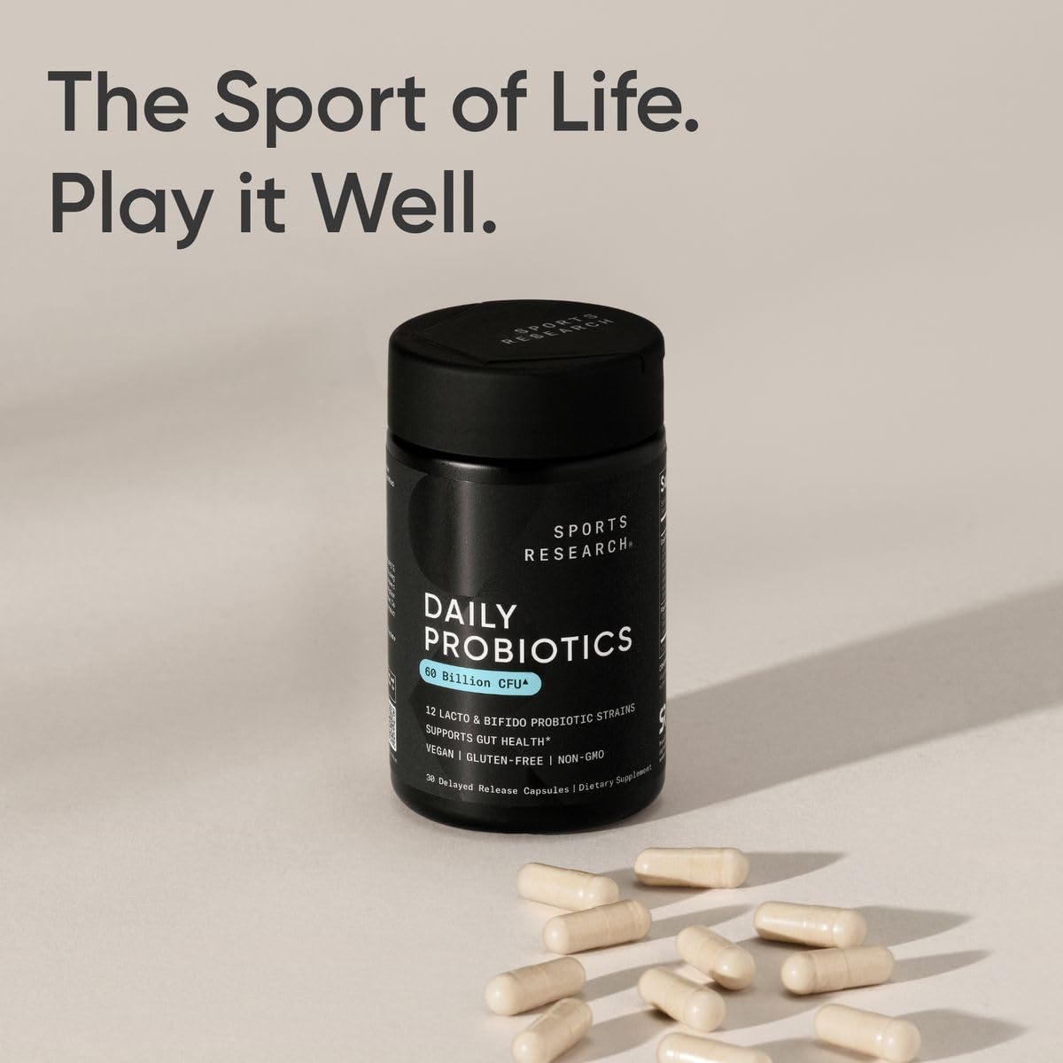 Sports Research Daily Probiotics with Prebiotics, 60 Billion CFU - Vegan Capsules for Gut Health & Digestive Support, Probiotics for Women & Men - Non-GMO Verified & Gluten Free - 30 Count - dailyvitalstore