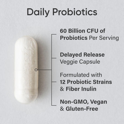 Sports Research Daily Probiotics with Prebiotics, 60 Billion CFU - Vegan Capsules for Gut Health & Digestive Support, Probiotics for Women & Men - Non-GMO Verified & Gluten Free - 30 Count - dailyvitalstore