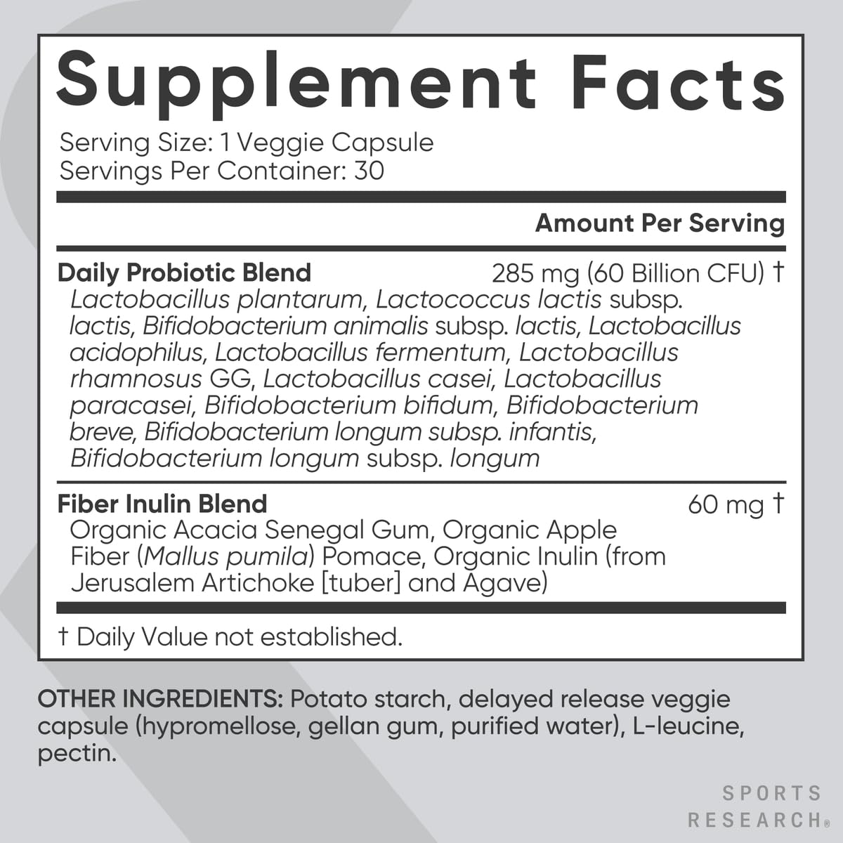 Sports Research Daily Probiotics with Prebiotics, 60 Billion CFU - Vegan Capsules for Gut Health & Digestive Support, Probiotics for Women & Men - Non-GMO Verified & Gluten Free - 30 Count - dailyvitalstore
