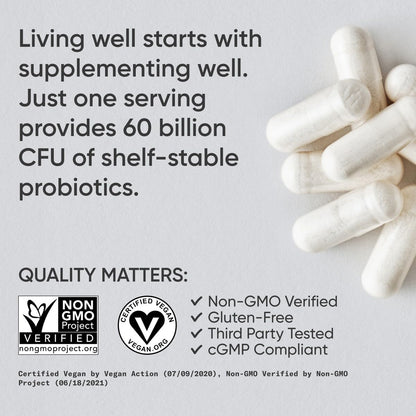 Sports Research Daily Probiotics with Prebiotics, 60 Billion CFU - Vegan Capsules for Gut Health & Digestive Support, Probiotics for Women & Men - Non-GMO Verified & Gluten Free - 30 Count - dailyvitalstore