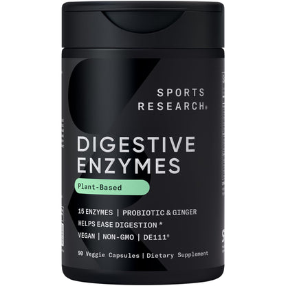 Sports Research Digestive Enzymes with Probiotics & Ginger - Plant Based for Dairy, Protein, Sugar & Carbs - Non-GMO Verified & Vegan Friendly (90 Veggie Capsules) - dailyvitalstore