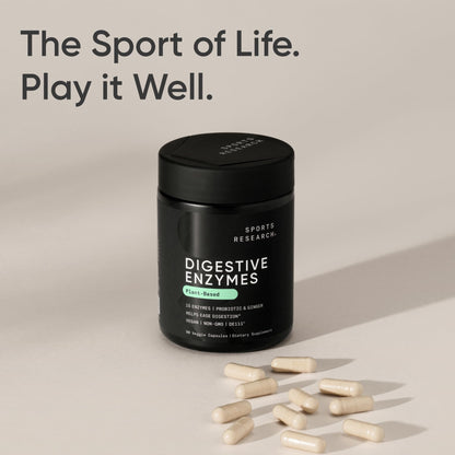 Sports Research Digestive Enzymes with Probiotics & Ginger - Plant Based for Dairy, Protein, Sugar & Carbs - Non-GMO Verified & Vegan Friendly (90 Veggie Capsules) - dailyvitalstore