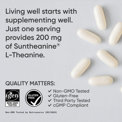 Sports Research Double Strength L-Theanine Supplement - Suntheanine Softgels for Focus, Relaxation & Alertness - Non-Drowsy Support Made with Coconut Oil, Non-GMO & Gluten Free - 200mg, 60 Count - dailyvitalstore